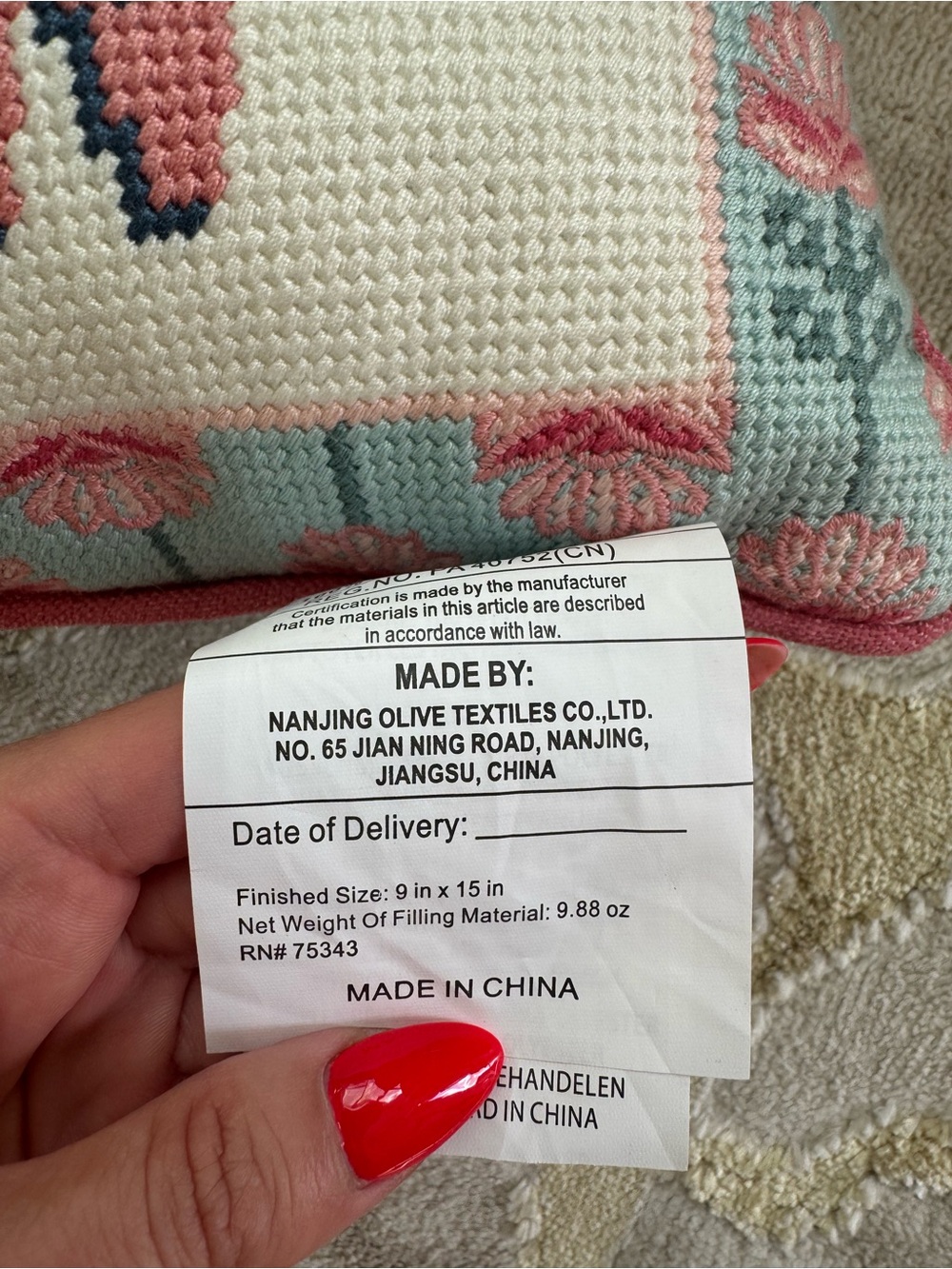 Rachel Zoe Pink and Light Blue 'Golf Widow' Needlepoint Accent Pillow - Picture 4 of 5